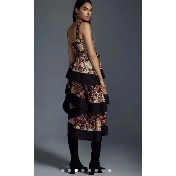 By Anthropologie Square-Neck Tiered Midi Dress